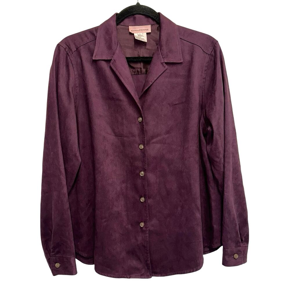 Evan Picone Faux Suede‎ Button Down Shirt Womens Large Plum Long Sleeve Soft